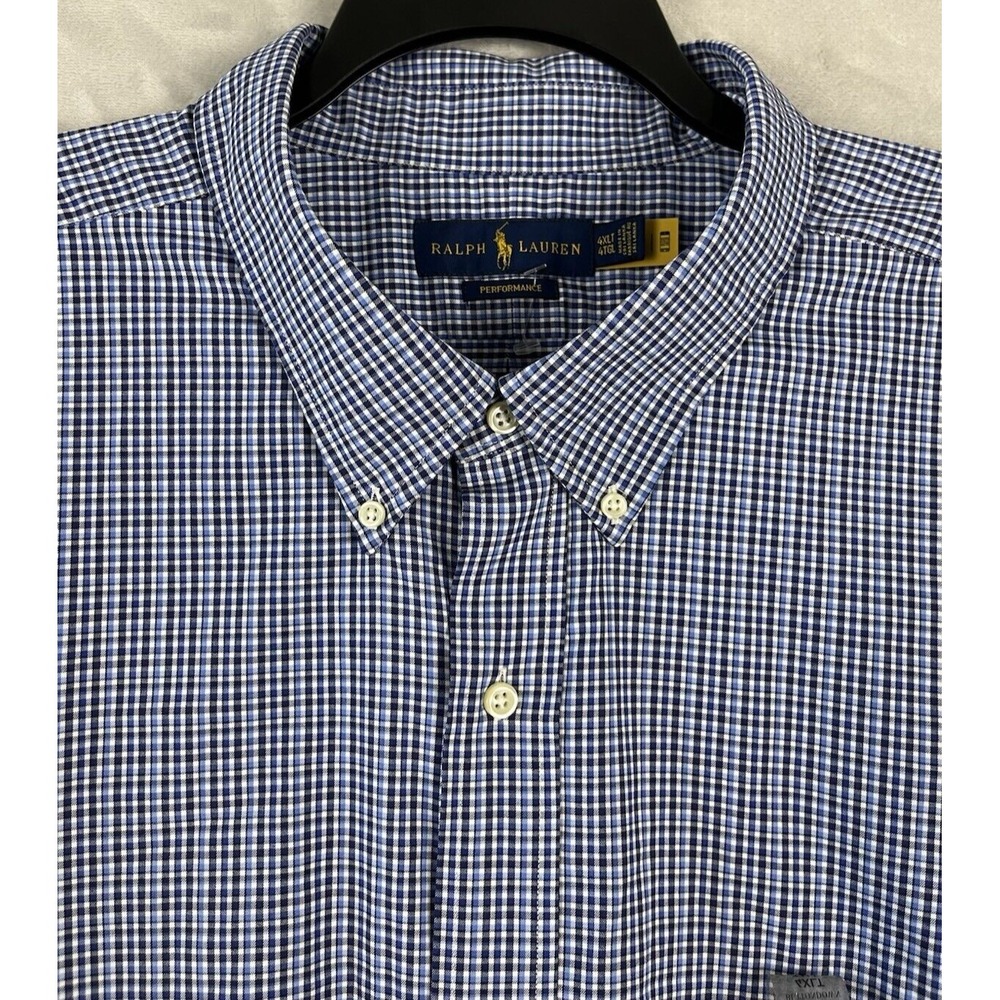 Polo Ralph Lauren Shirt Men 4XL Tall Blue Check Gingham Stretch Performance